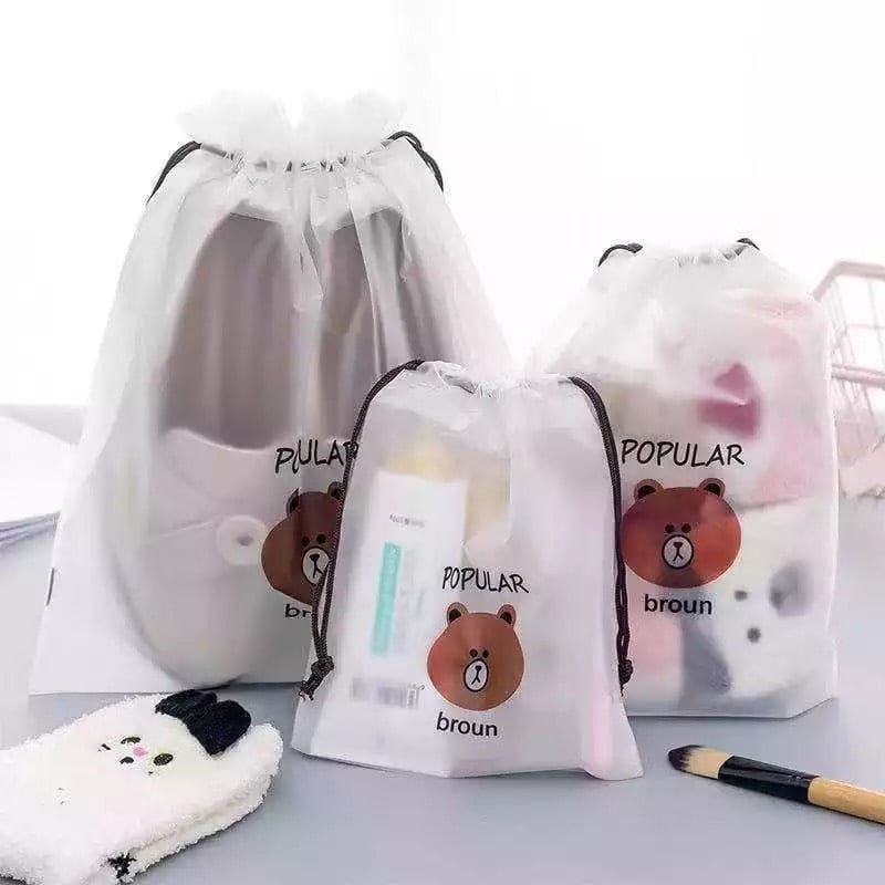 Set Of 4 Portable Waterproof Cute Bear Print Drawstring, Waterproof Travel Luggage Bag, Home Clothes Storage Bag, Shoes Organizer Pouch, Portable Cartoon Drawstring Shoe Storage, Waterproof Cosmetic Storage Bag, Transparent Clothing Drawstring Pocket Set Of 4 Portable Waterproof Cute Bear Print Drawstring, Waterproof Travel Luggage Bag, Home Clothes Storage Bag, Shoes Organizer Pouch, Portable Cartoon Drawstring Shoe Storage, Waterproof Cosmetic Storage Bag, Transparent Clothing Drawstring Pocket